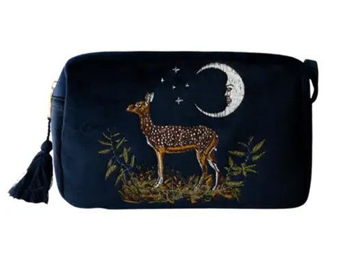 Deer & Moon Embroidered Pouch Blueberry Velvet