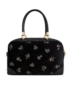 Hepsie Velvet Embroidered Bag - Black