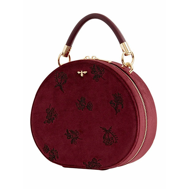 Flora Embroidered Top Handle Bag Redcurrant Velvet